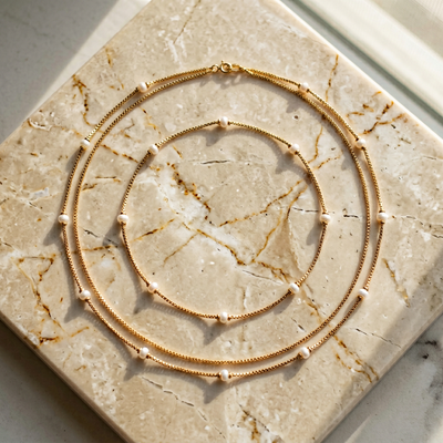 Double Layered Pearl Chain Necklace with Station Design