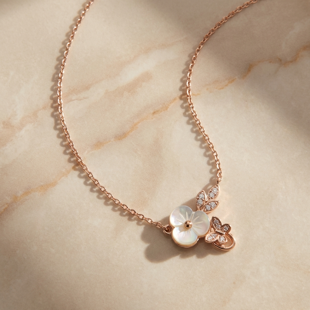 Minimalist Flower and Butterfly Drop Necklace