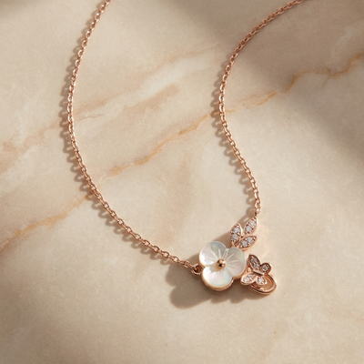 Minimalist Flower and Butterfly Drop Necklace