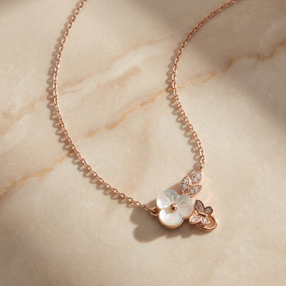 Minimalist Flower and Butterfly Drop Necklace