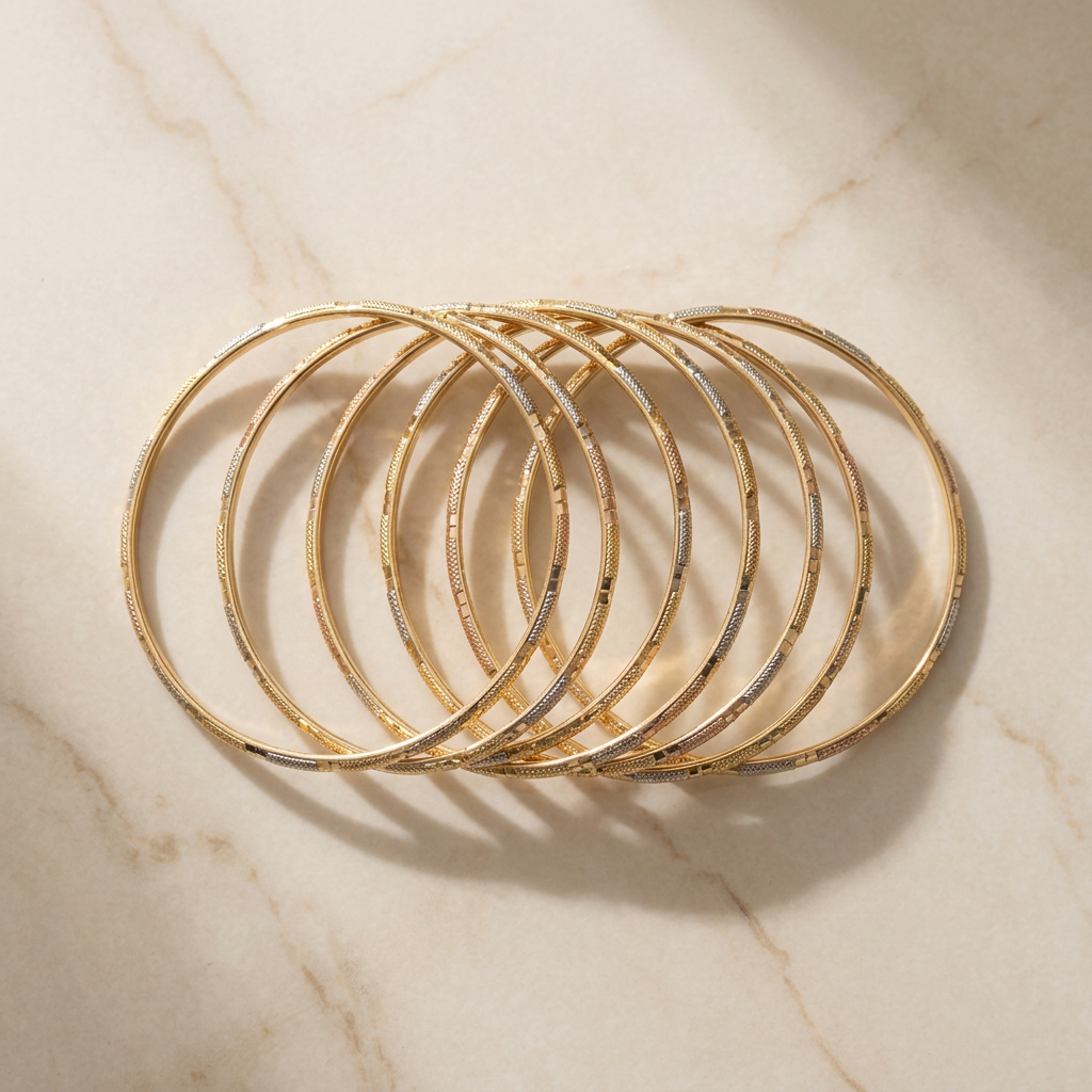 Tri-Tone Diamond-Cut CNC Bracelet Set – 8 Pieces