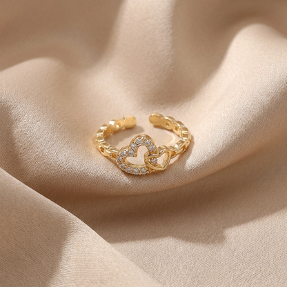 Adjustable Interlocking Heart Ring with CZ Accents