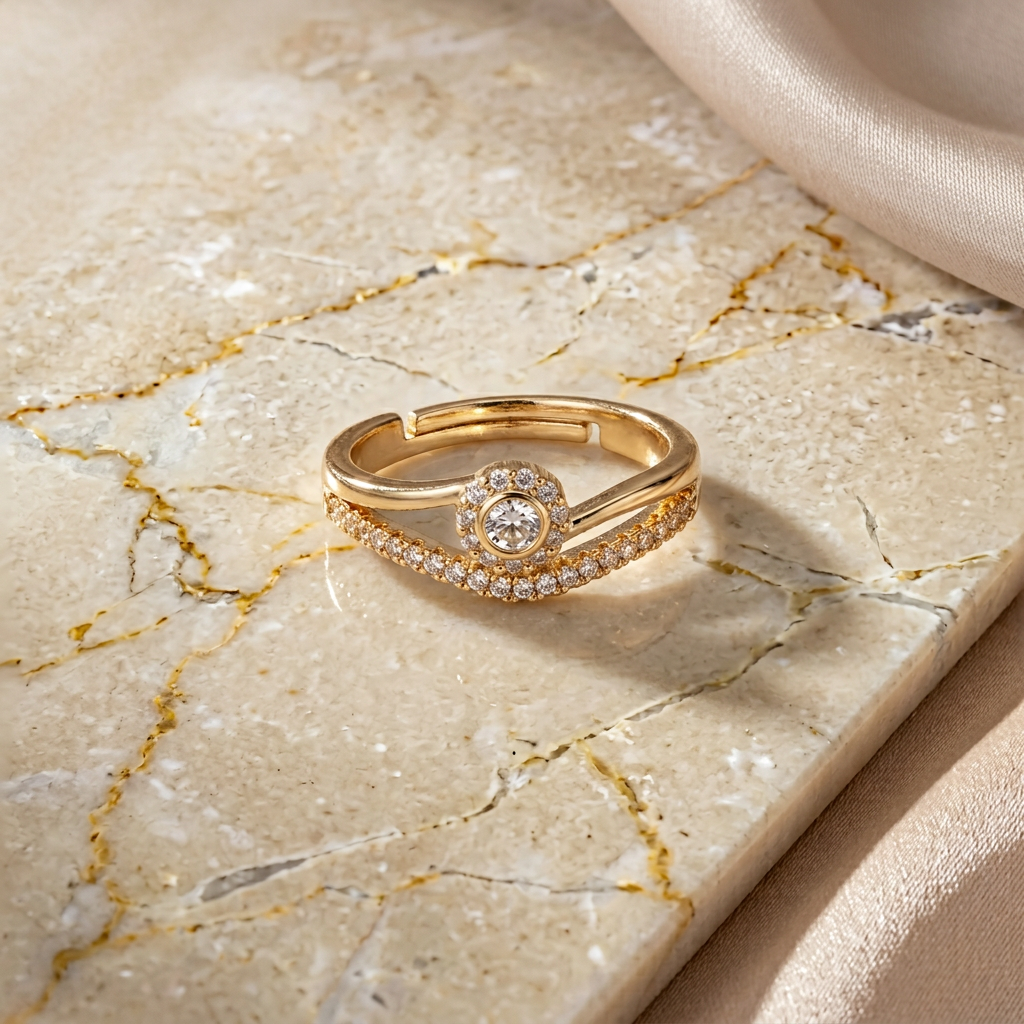 Adjustable Open-Cuff Ring with Pavé-Set