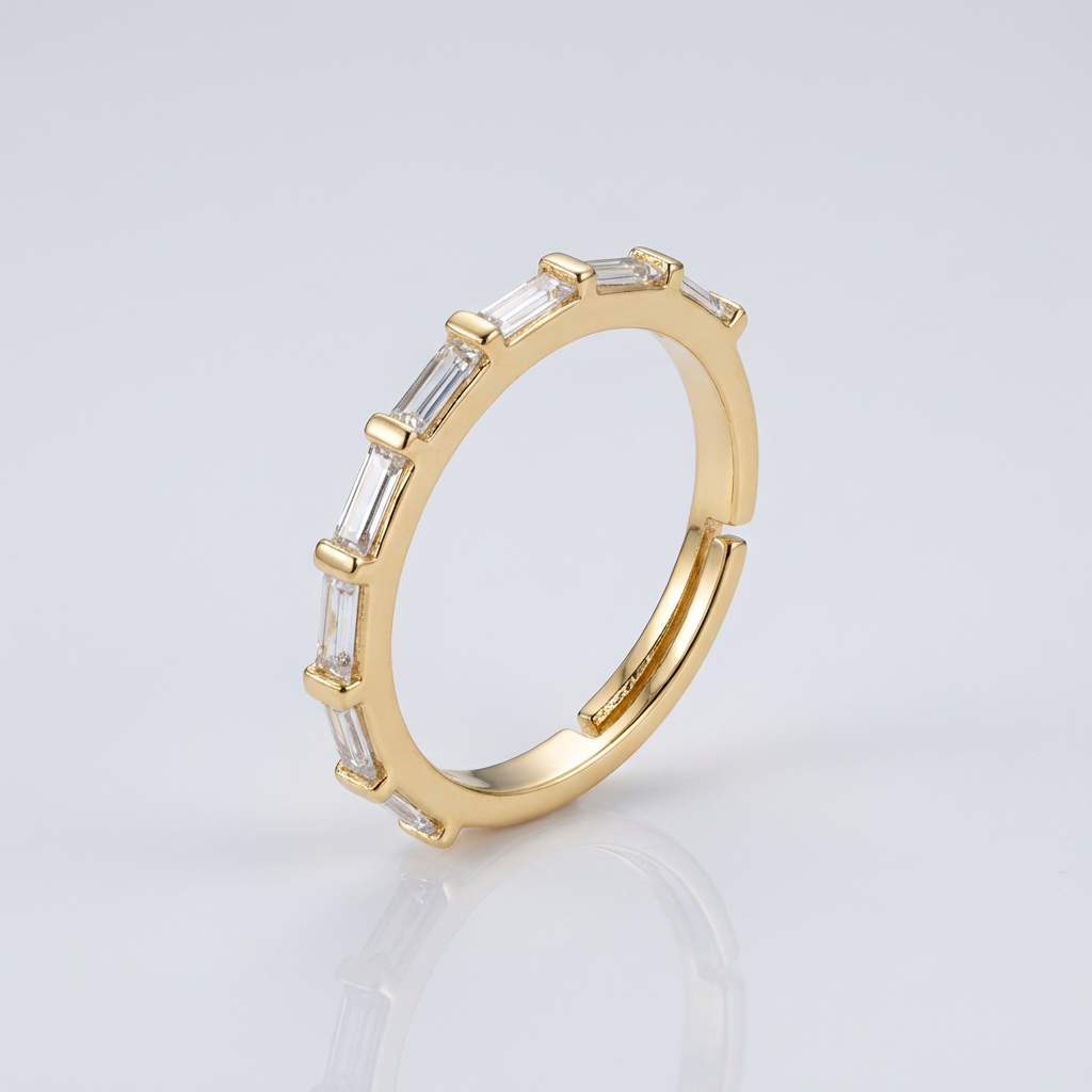 Adjustable Baguette Eternity Band Ring with CZ Stones
