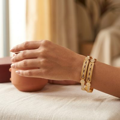 CNC Machine-Cut Dual-Tone Geometric Bracelet
