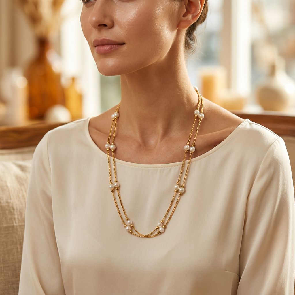 Double Layered Pearl Chain Necklace
