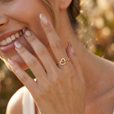 Adjustable Interlocking Heart Ring with CZ Accents