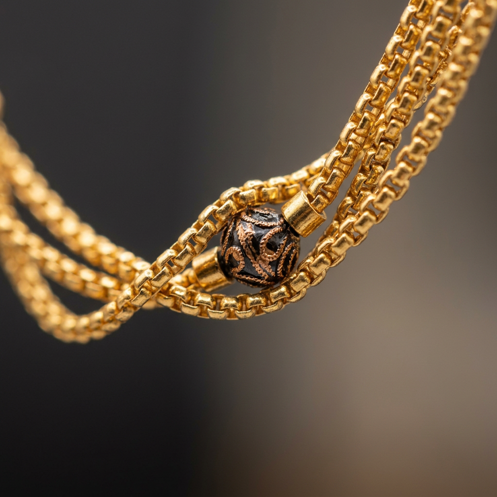 Triple Strand CZ Beaded Chain Necklace