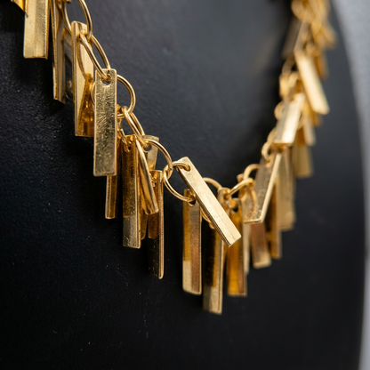 Leaf Fringe Statement Necklace with Fan Bib Design