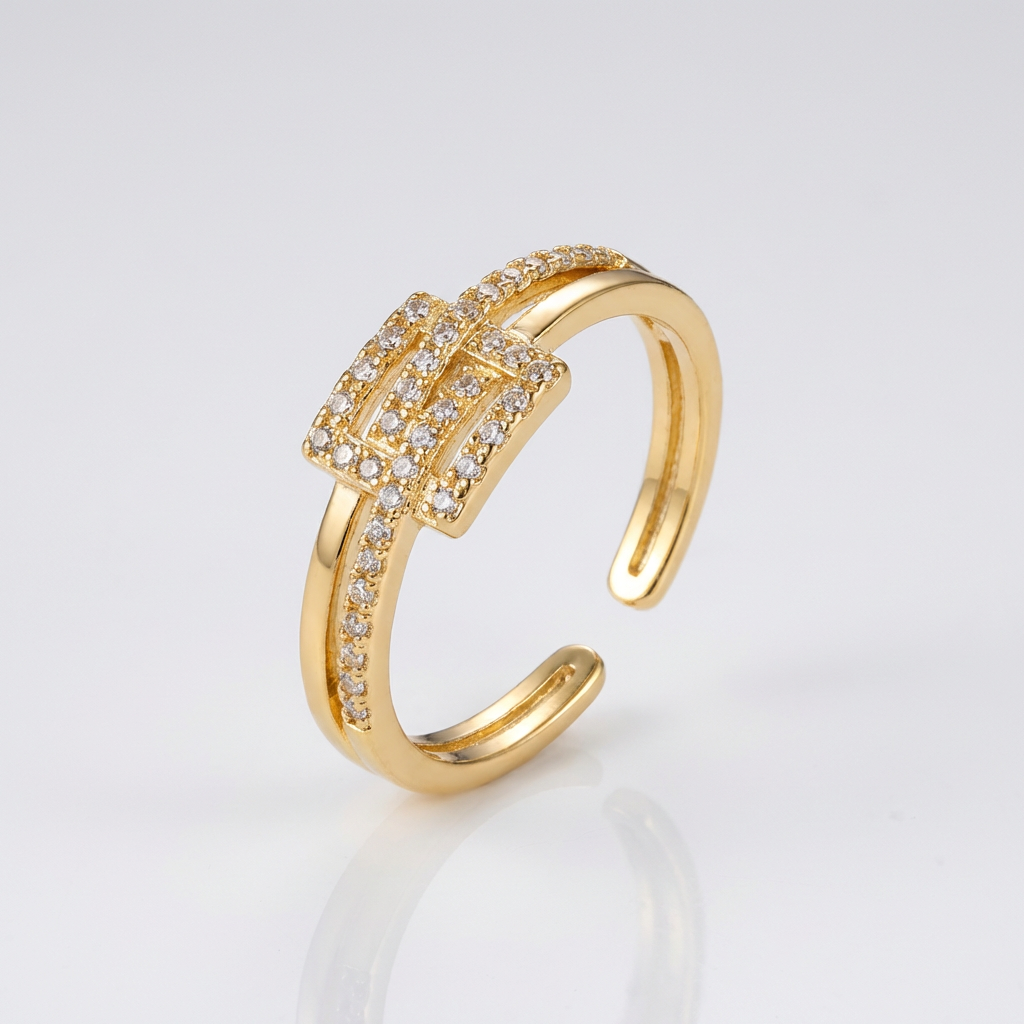 Chic Double Band Ring with Rectangular CZ Design