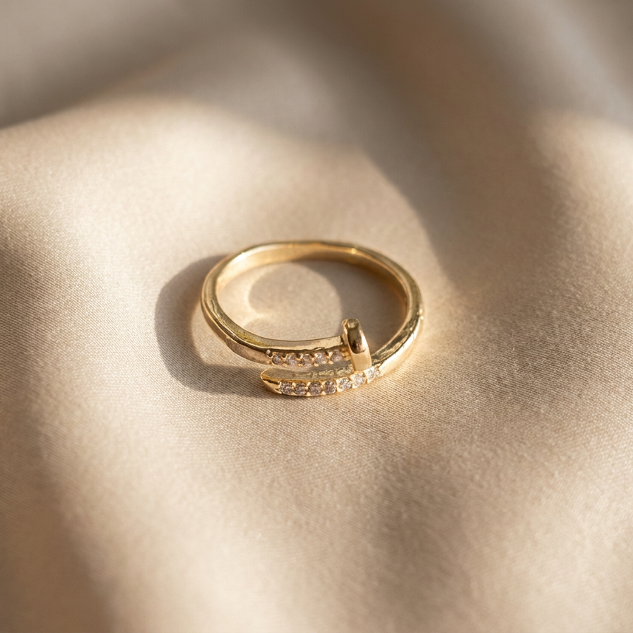 Adjustable Nail Wrap Ring with CZ Pave Detail