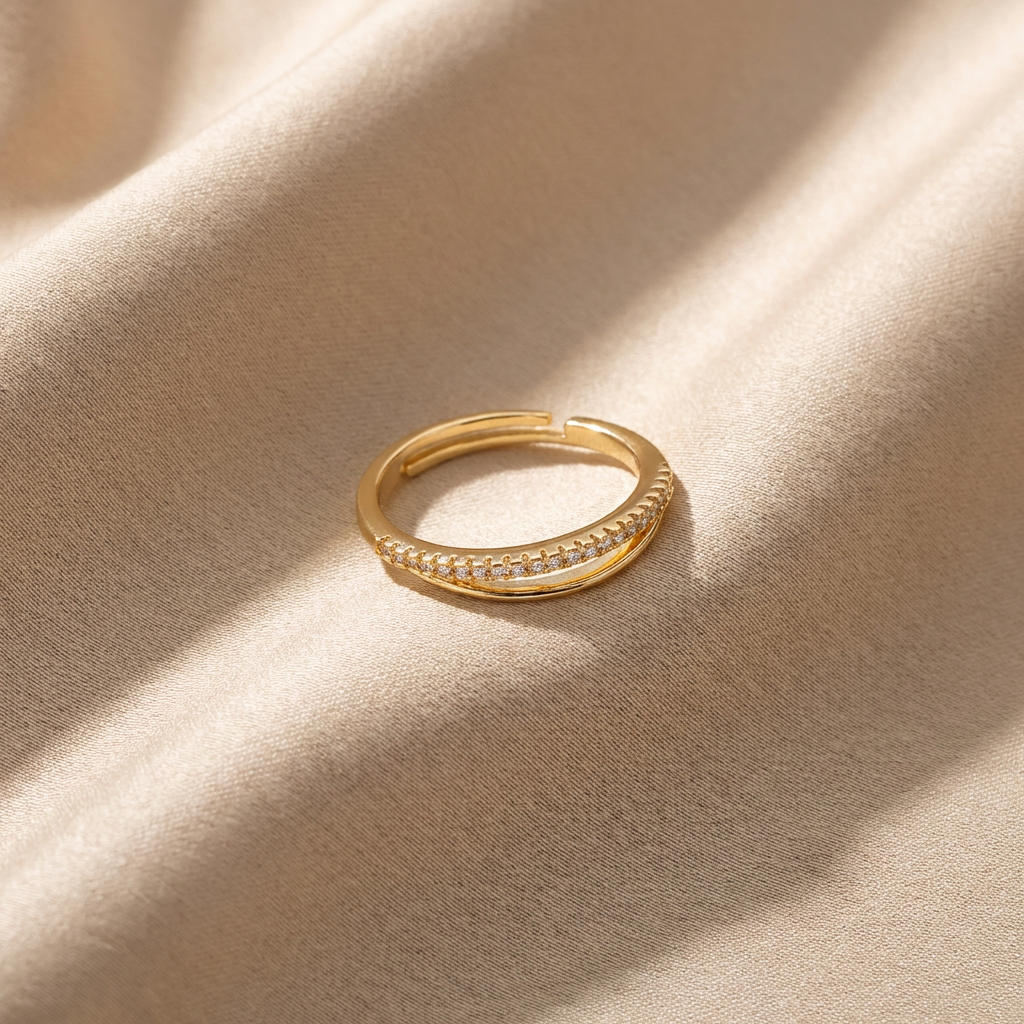 Adjustable Double Band CZ Accent Ring
