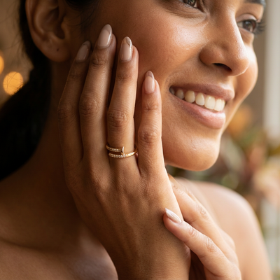 Adjustable Nail Wrap Ring with CZ Pave Detail