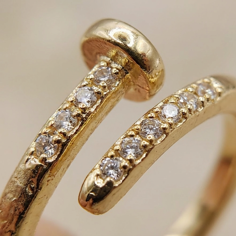 Adjustable Nail Wrap Ring with CZ Pave Detail