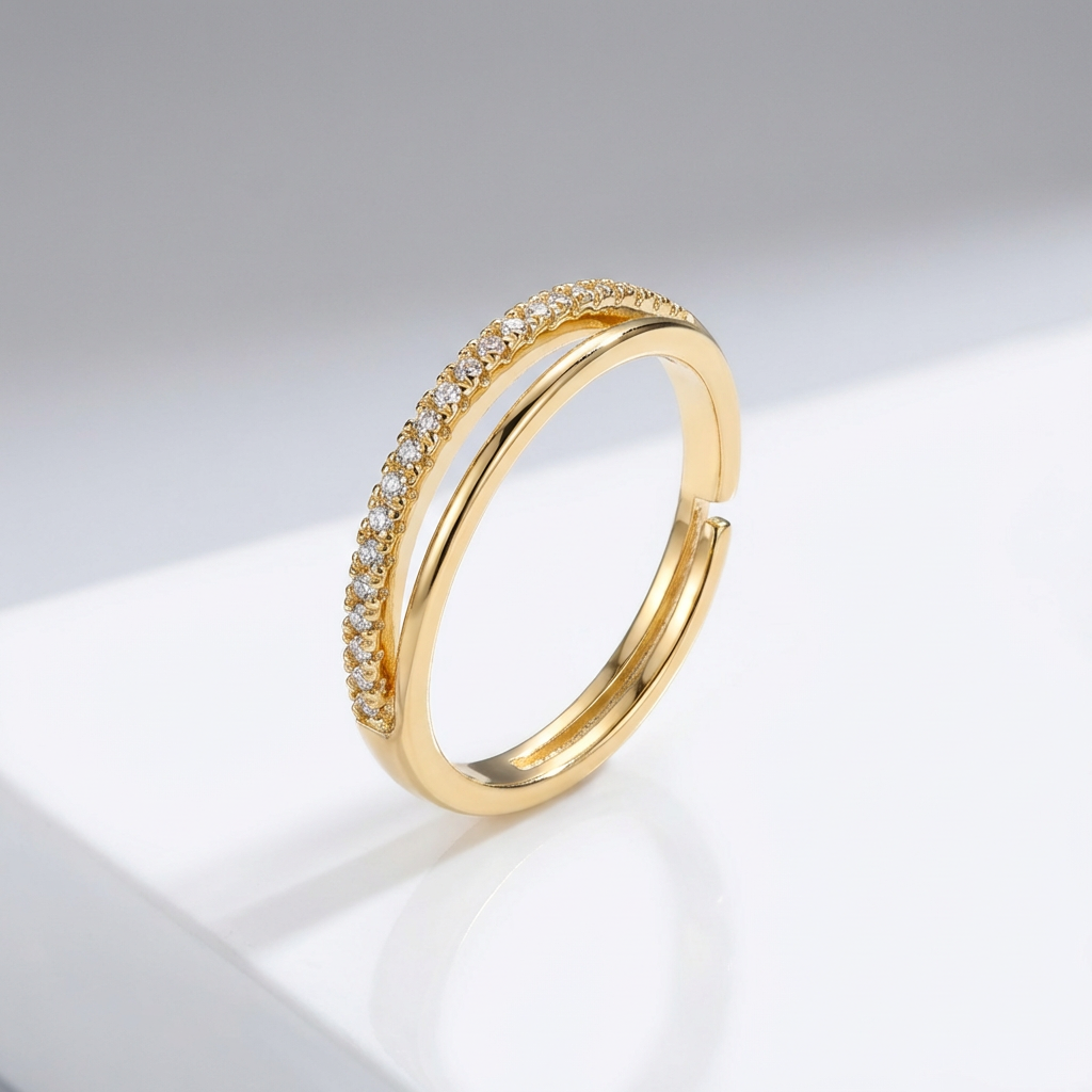 Adjustable Double Band CZ Accent Ring