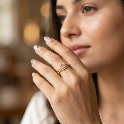 Chic Double Band Ring with Rectangular CZ Design