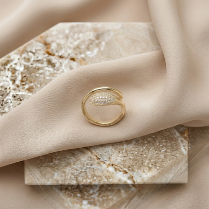 Adjustable Bypass Wave Ring with Pavé
