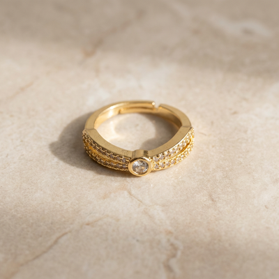 Adjustable Bezel Set Solitaire Ring with Pave Band