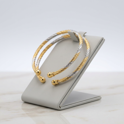 Dual-Tone Spiral Design Open-Ended Bracelet Set