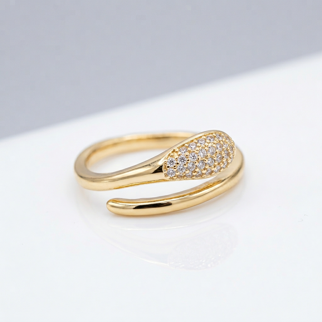 Adjustable Bypass Wave Ring with Pavé