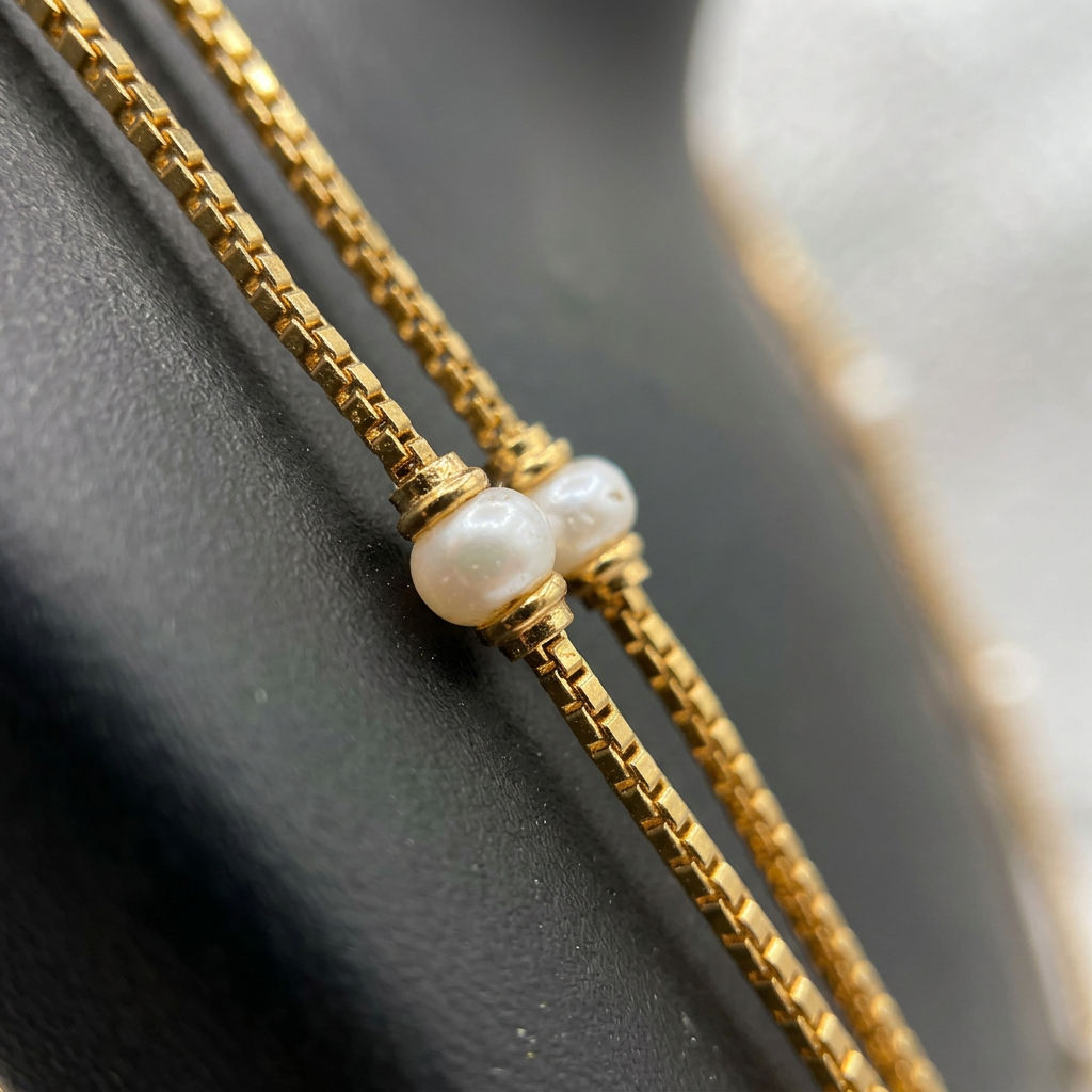 Double Layered Pearl Chain Necklace with Station Design