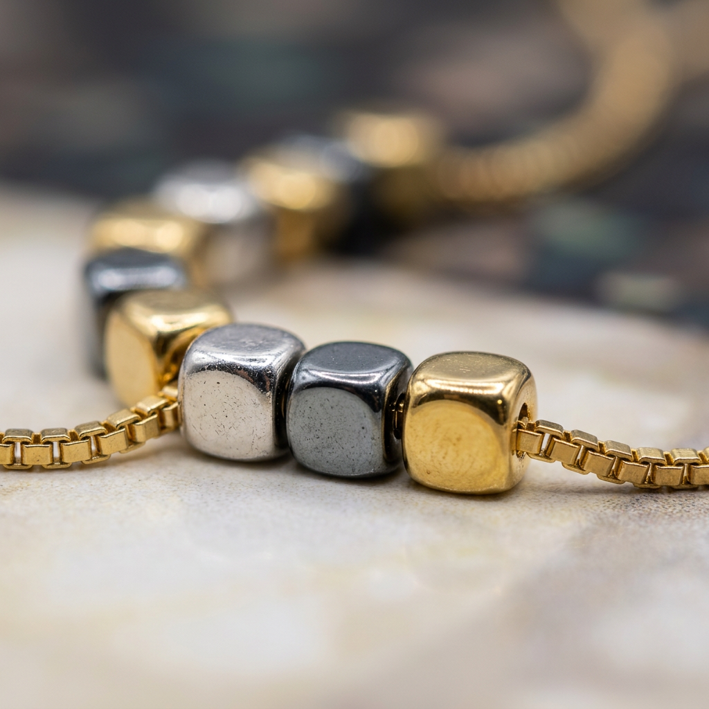 Dual Tone Beaded Necklace and Bracelet Set