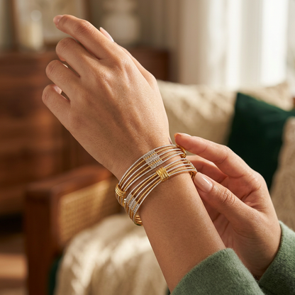 Multi-Line Designer Bracelet with AD Stone Detailing