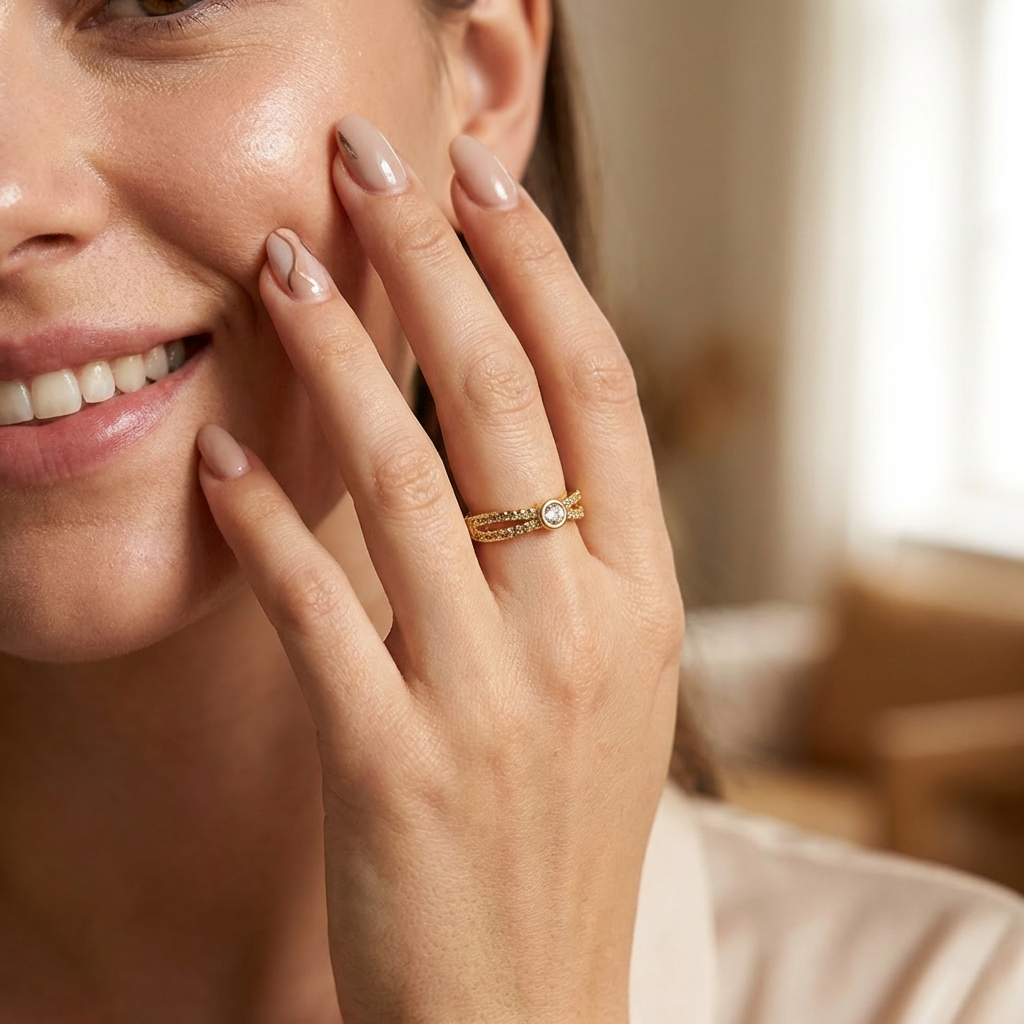 Adjustable Bezel Set Solitaire Ring with Pave Band