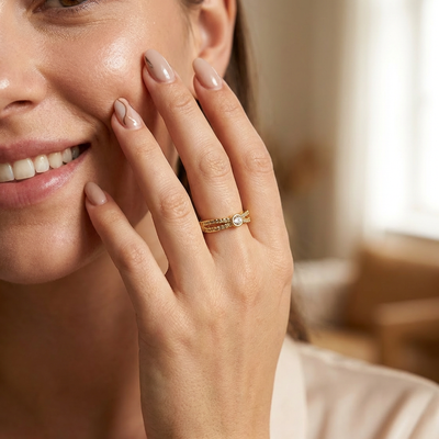 Adjustable Bezel Set Solitaire Ring with Pave Band