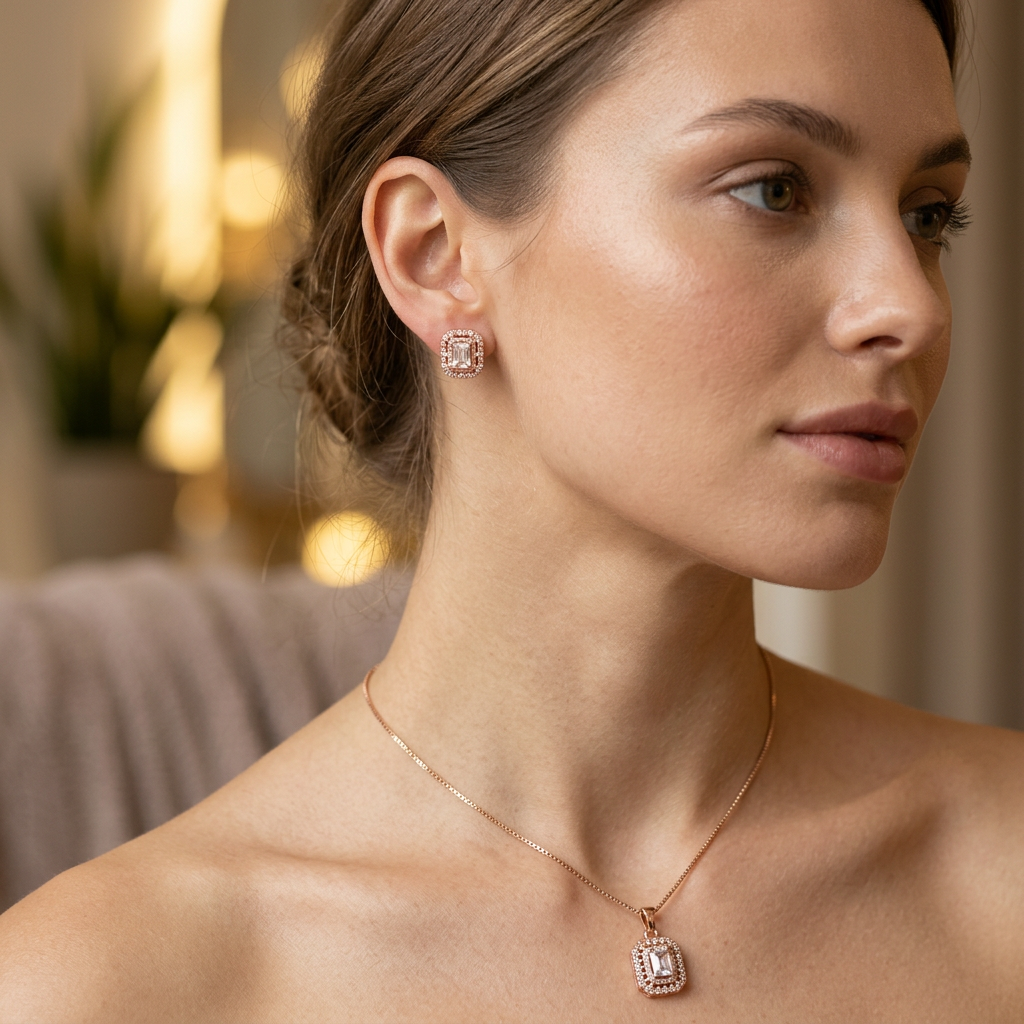 Solitaire Halo Pendant Set Round Studs.