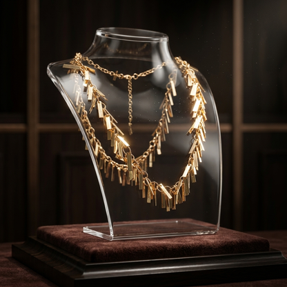 Leaf Fringe Statement Necklace with Fan Bib Design