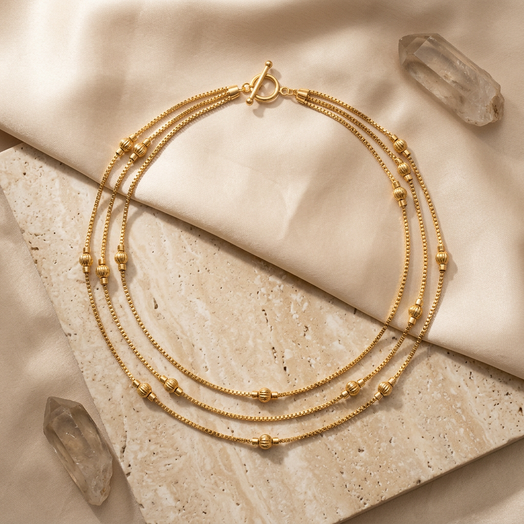 Minimalist Triple Layer Beaded Necklace