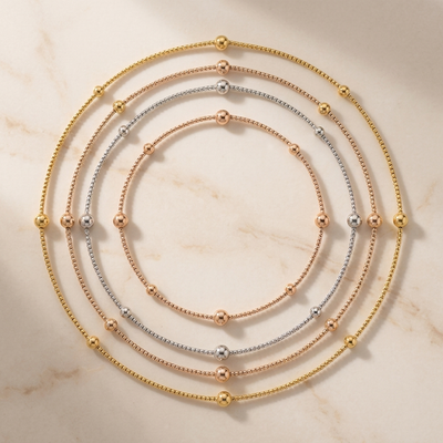 Tri Tone Three Layer Beaded Chain Necklace