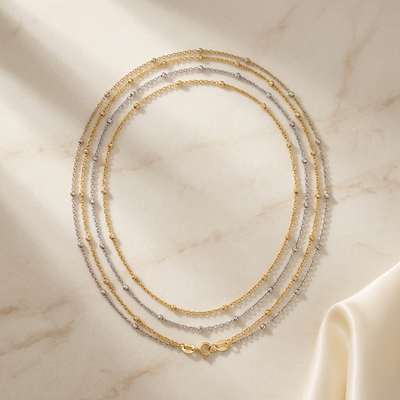 Tri Tone Multi Layered Beaded Chain Necklace