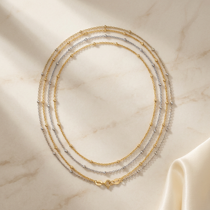 Tri Tone Multi Layered Beaded Chain Necklace