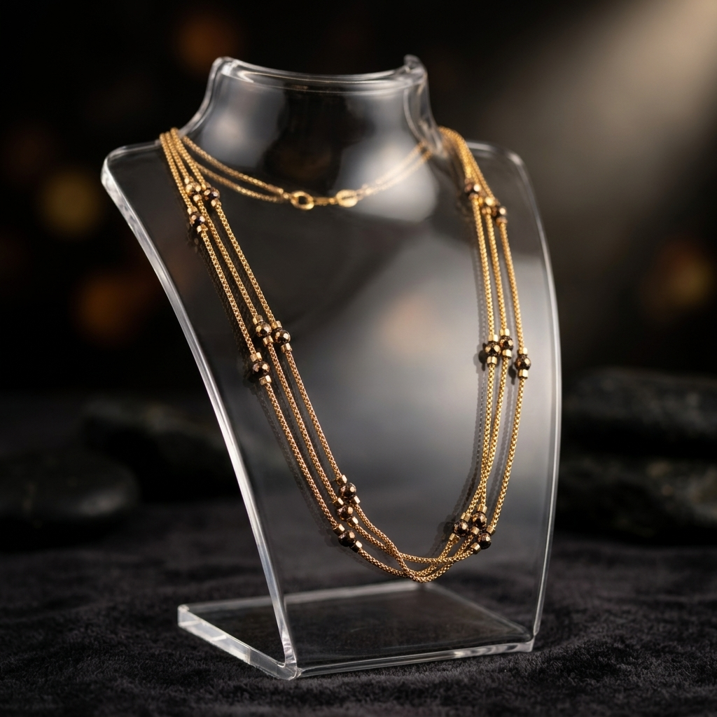 Triple Strand CZ Beaded Chain Necklace