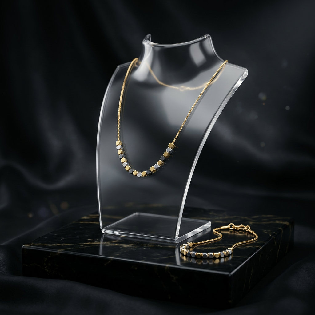Dual Tone Beaded Necklace and Bracelet Set