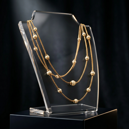 Double Layered Pearl Chain Necklace with Station Design