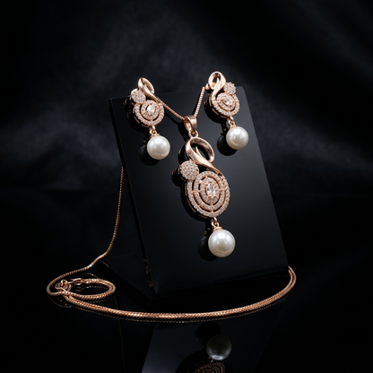 Abstract Swirl Pendant Set with Pearl Drop