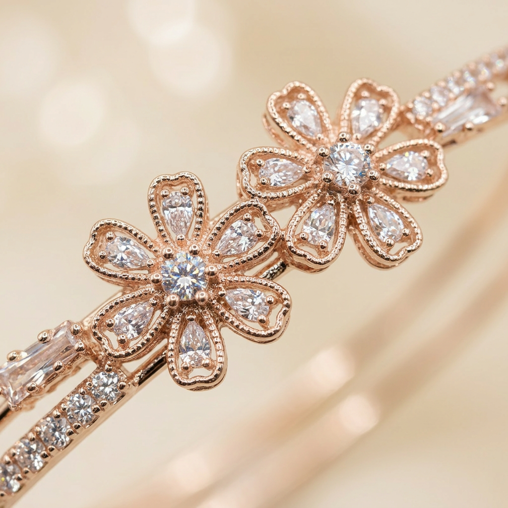 Delicate Double-Band Floral Accent Bracelet