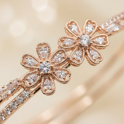 Delicate Double-Band Floral Accent Bracelet