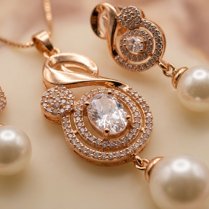 Abstract Swirl Pendant Set with Pearl Drop