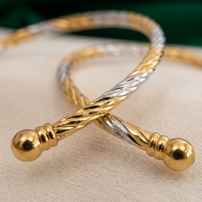 Dual-Tone Spiral Design Open-Ended Bracelet Set