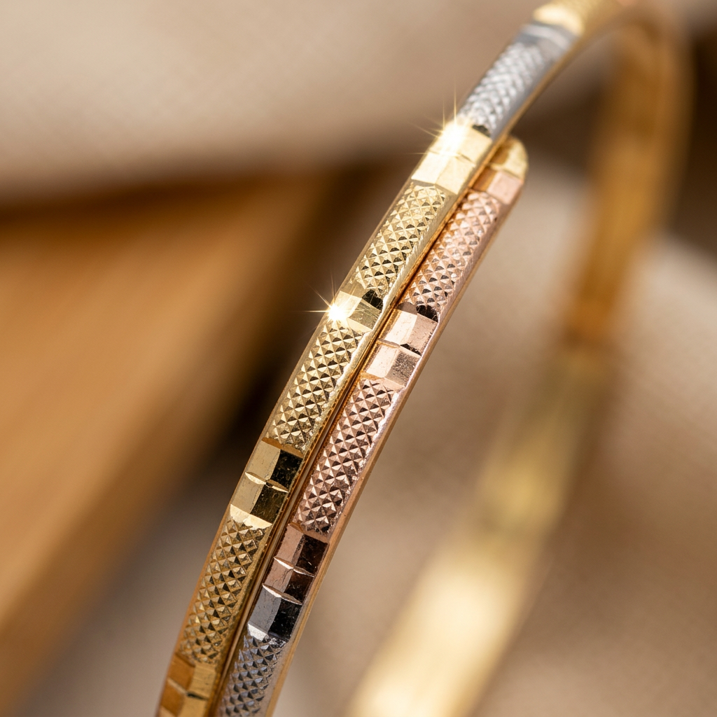 Tri-Tone Diamond-Cut CNC Bracelet Set – 8 Pieces