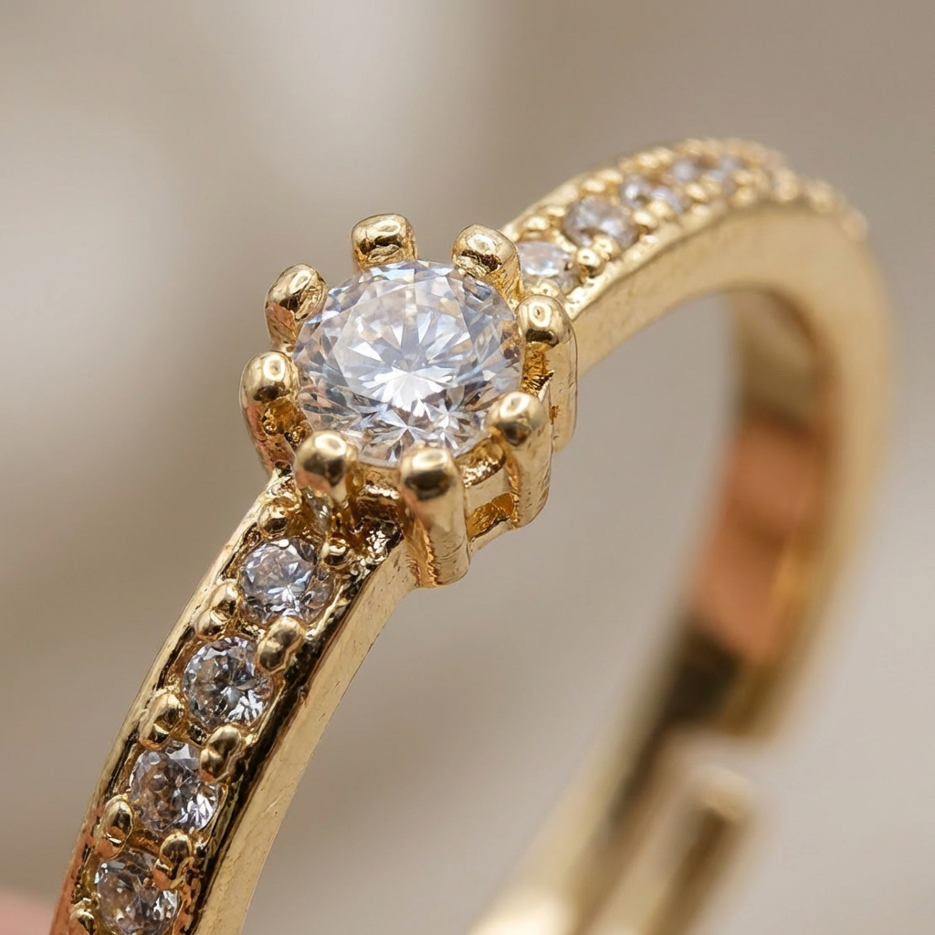 Adjustable Solitaire Ring with Crown-Set
