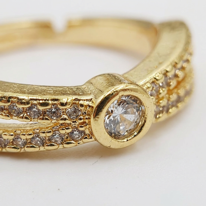 Adjustable Bezel Set Solitaire Ring with Pave Band