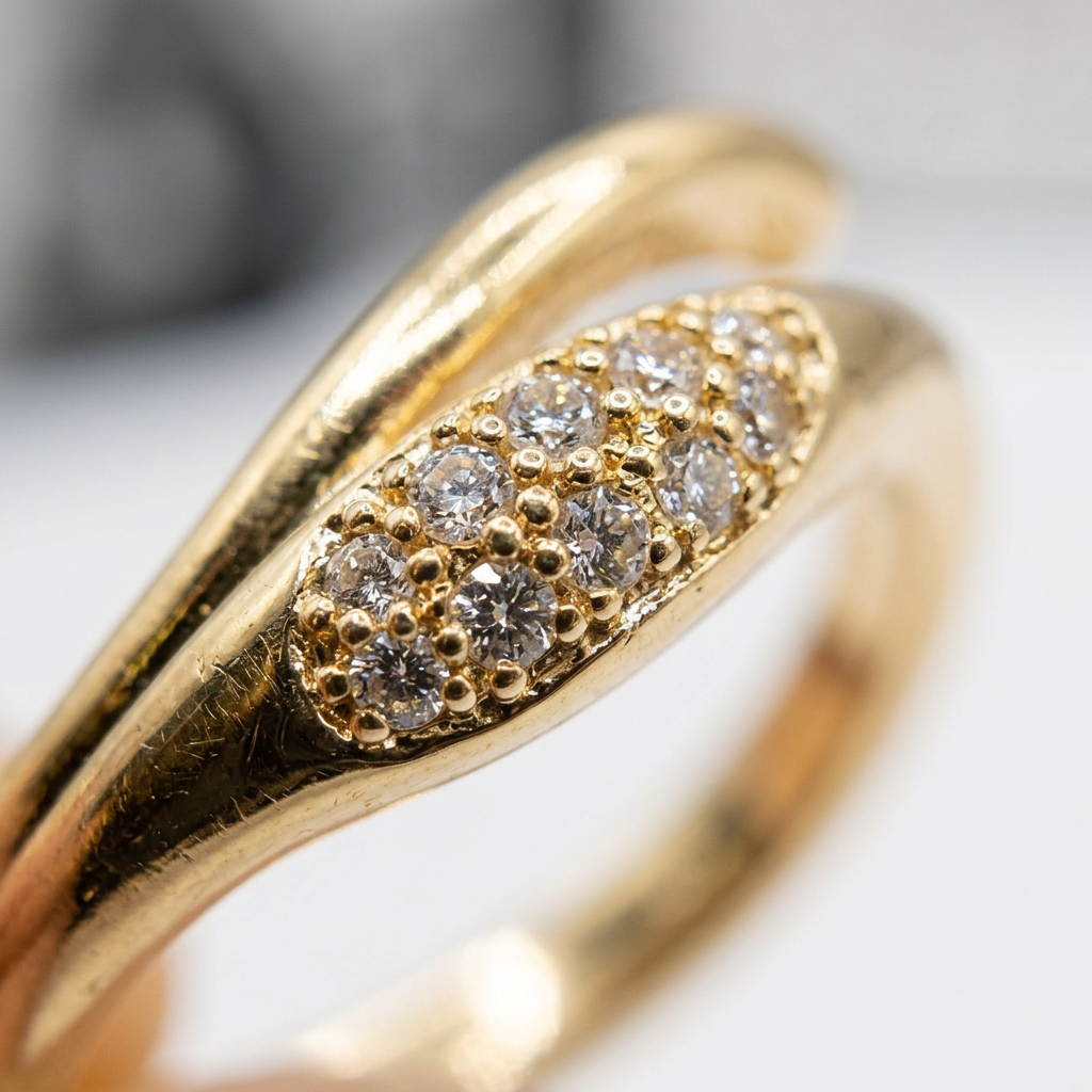 Adjustable Bypass Wave Ring with Pavé