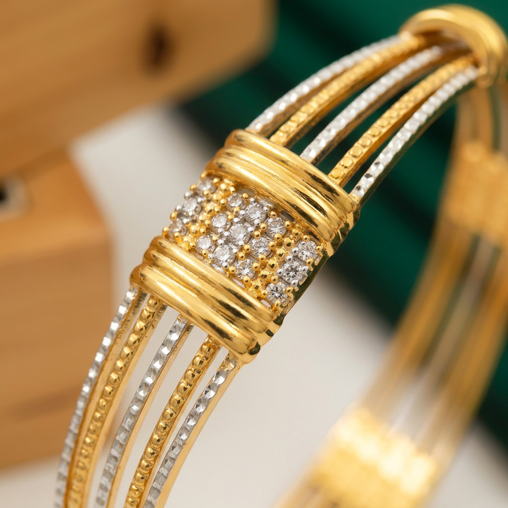 Multi-Line Designer Bracelet with AD Stone Detailing