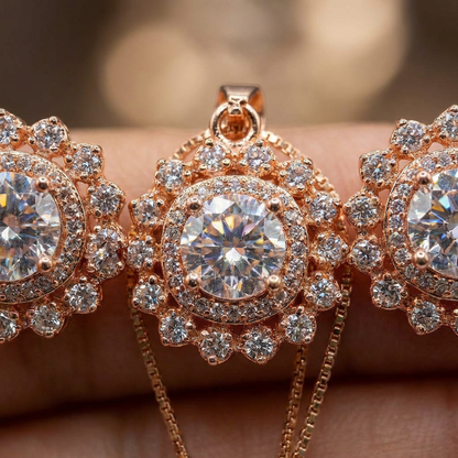 Plated Floral Pendant Set with Flower Stud Earrings
