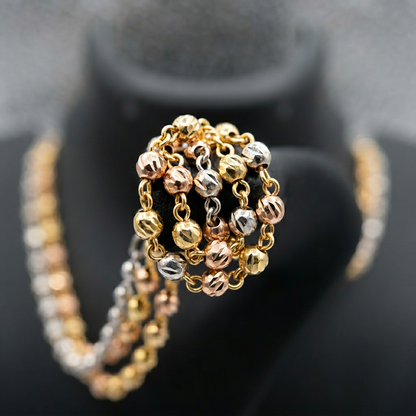 Tri Tone Multi Layered Beaded Chain Necklace